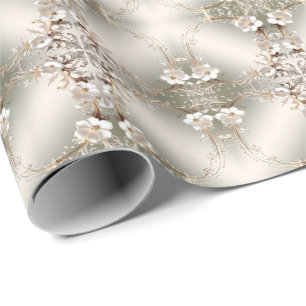 Ornate White Floral Frame Wrapping Paper