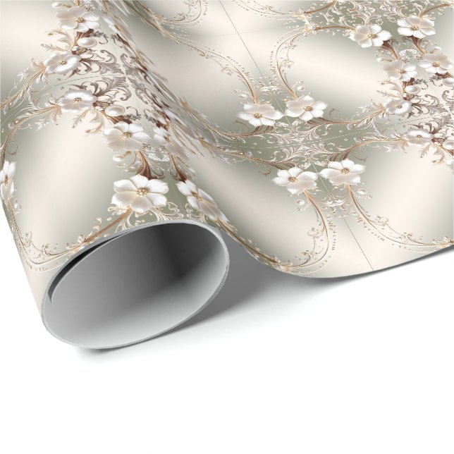 Ornate White Floral Frame Wrapping Paper (Roll Corner)