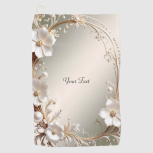 Ornate White Floral Golf Towel