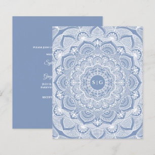 Ornate White floral lace dusty blue Budget