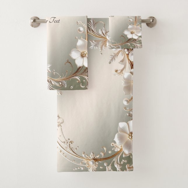 Ornate White Floral Towel Set (Insitu)