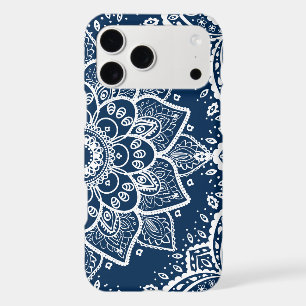 Ornate White Mandala On Navy Blue Background