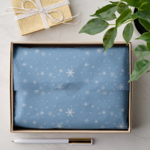 Ornate White Snowflakes Pattern on Blue Christmas Tissue Paper
