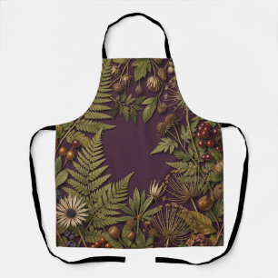 Ornate Wildflower Fern Berry Dark Purple Botanical Apron
