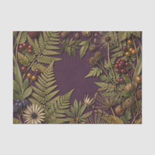 Ornate Wildflower Fern Berry Dark Purple Botanical Tissue Paper