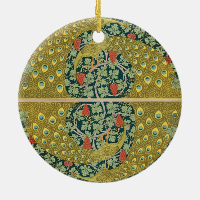 Ornate William Morris Style Peacock Grapevine Art Ceramic Tree Decoration (Back)
