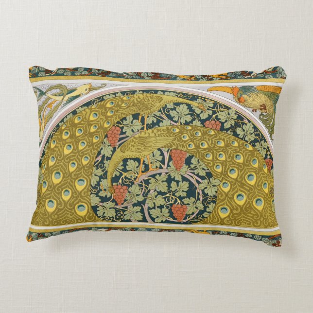 Ornate William Morris Style Peacock Grapevine Art Decorative Cushion (Back)