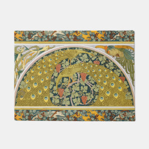 Ornate William Morris Style Peacock Grapevine Art Doormat