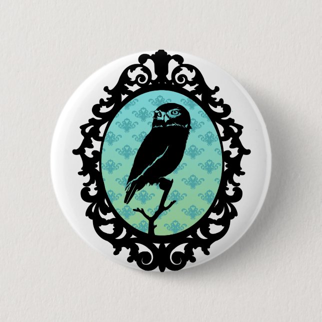 Ornated Framed Owl 6 Cm Round Badge (Front)