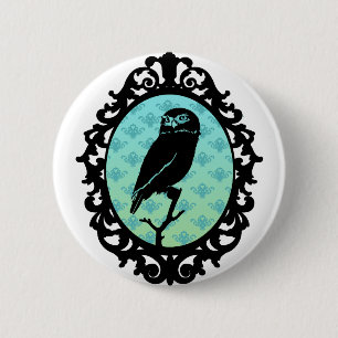 Ornated Framed Owl 6 Cm Round Badge