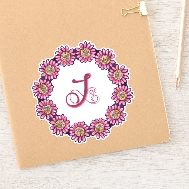 Ornated J Monogram With Cute Boho Flowers Pretty (Notebook)