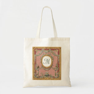 Ornately Framed Monogram, Vintage Floral Tapestry Tote Bag