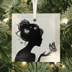 Ornement En Verre La femme papillons blancs Glass Tree Decoration