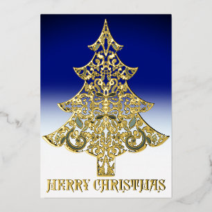 Ornemental Filigree Pattern Christmas Tree Gold Foil Holiday Card
