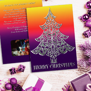 Ornemental Filigree Pattern Christmas Tree Silver Foil Holiday Card