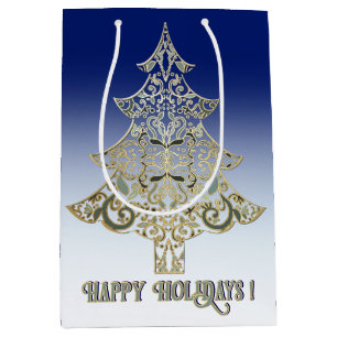 Ornemental Filigree Pattern Gold Christmas Tree  Medium Gift Bag