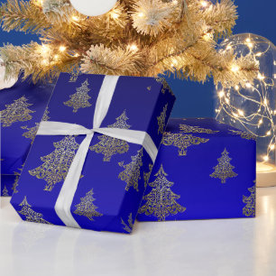 Ornemental Filigree Pattern Gold Christmas Tree Wrapping Paper
