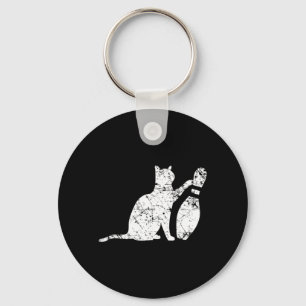 Ornery Alley Cat Tipping Bowling Pin Fun Team Gift Key Ring