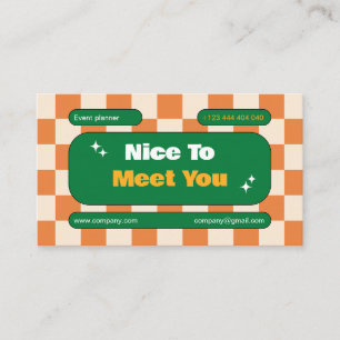 Oronge Yellow Green Retro Checkerboard Boho Business Card