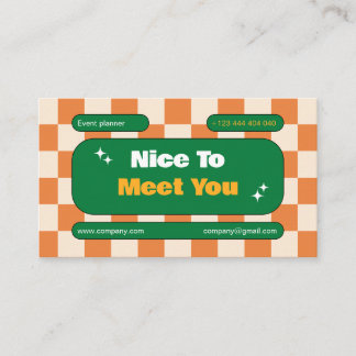 Oronge Yellow Green Retro Chequerboard Boho Business Card