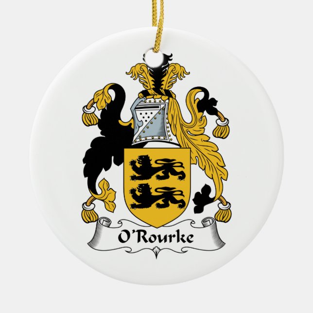 O'Rourke Family Crest Ceramic Tree Decoration (Front)