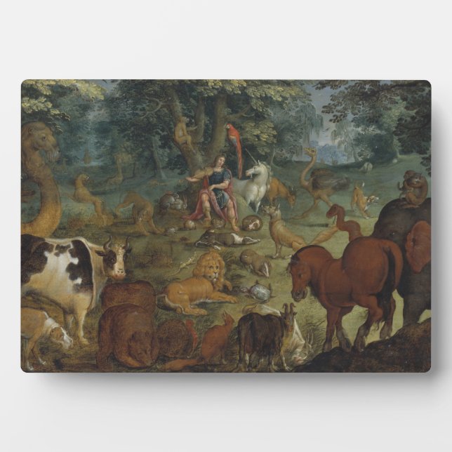 Orpheus Charming the Beasts (oil on panel) Plaque (Front)