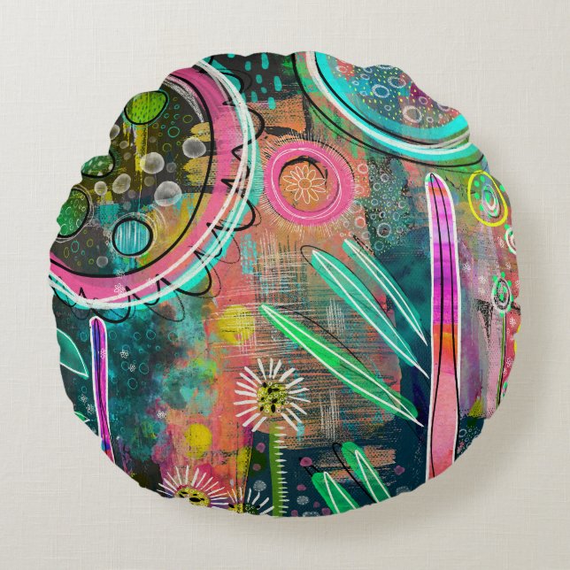Orphic Origins - Nature Inspired Floral Art -  Round Cushion (Front)