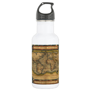 Ortelius 1570 World Map: Antique Cartography 532 Ml Water Bottle