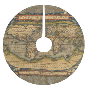 Ortelius 1570 World Map: Antique Cartography Brushed Polyester Tree Skirt