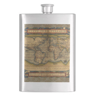 Ortelius 1570 World Map: Antique Cartography Hip Flask