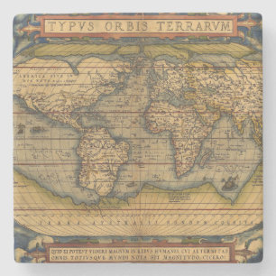 Ortelius 1570 World Map: Antique Cartography Stone Coaster