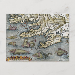 Ortelius Map Sea Monsters Postcards