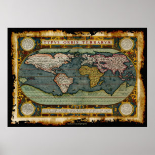 Ortelius' Old World Map in Rustic Grunge Style Poster