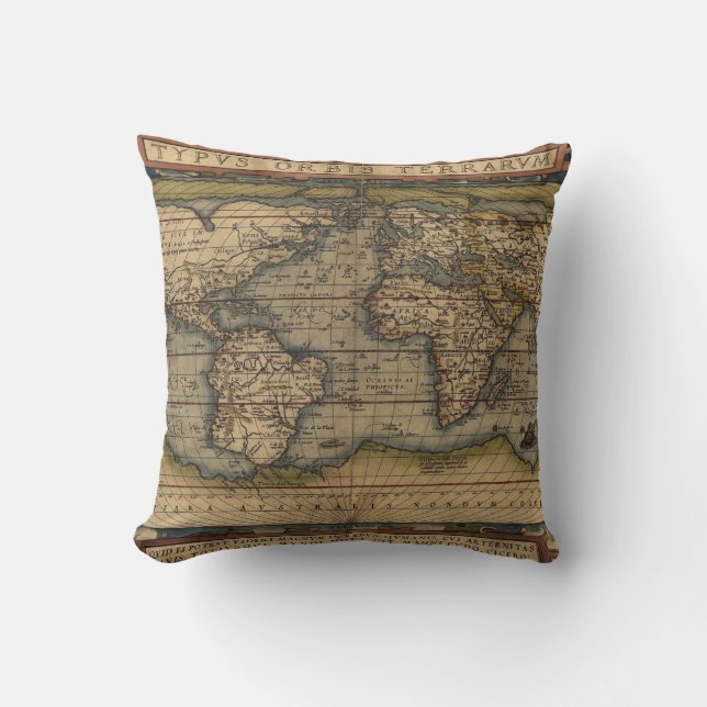 Ortelius World Map 1570 Cushion (Front)