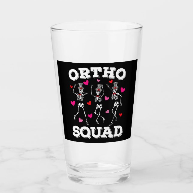 Ortho Squad Dancing Skeleton Valentine Drinking Glass (Front)