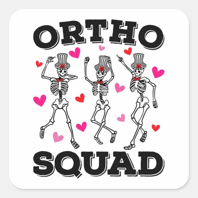 Ortho Squad Dancing Skeleton Valentine Square Sticker (Front)