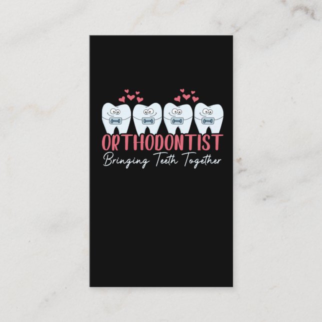 Orthodontist Bringing Teeth Together Cute Braces Business Card (Front)