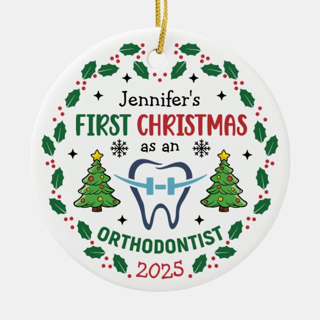 Orthodontist First Christmas Personalised Tree Ceramic Tree Decoration (Front)