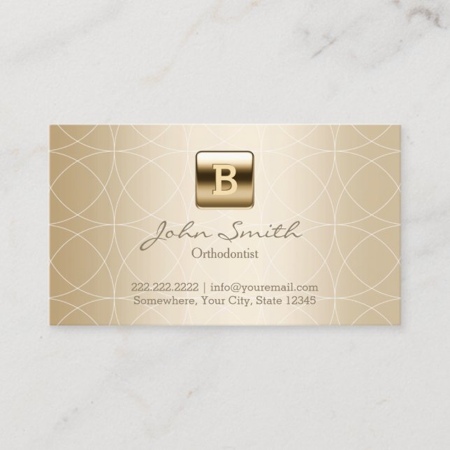 Orthodontist Luxury Gold Monogram Business Card (Front)