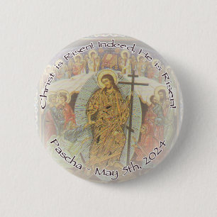 Orthodox Christian Christ is Risen ENG 2.25 in. 6 Cm Round Badge