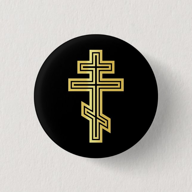 Orthodox Christian Cross 3 Cm Round Badge (Front)