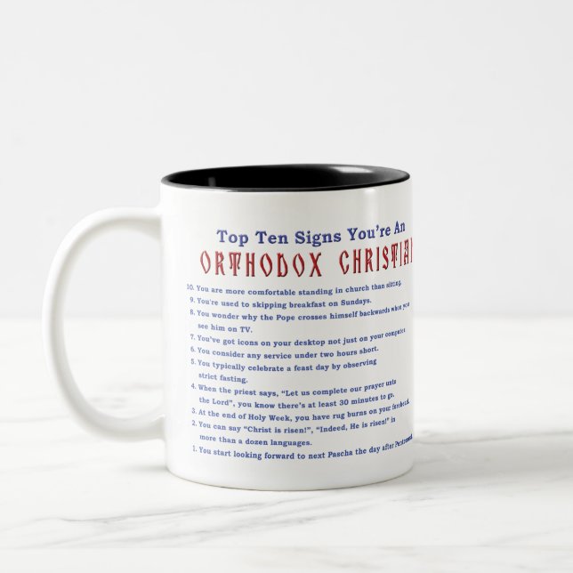 Orthodox Christian Top 10 signs Two-tone 11oz mug (Left)