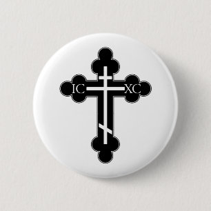 Orthodox cross 6 cm round badge