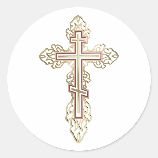 Orthodox cross classic round sticker (Front)