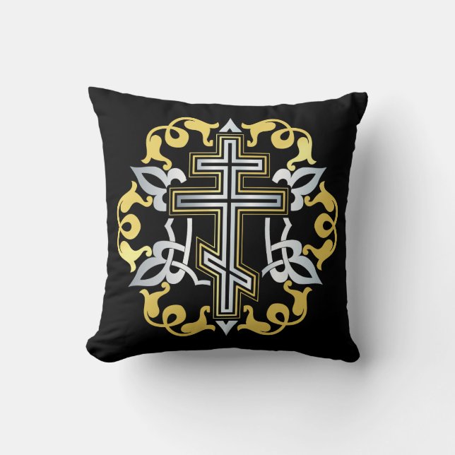 Orthodox Cross Gold With Ornaments Cushion (Front)