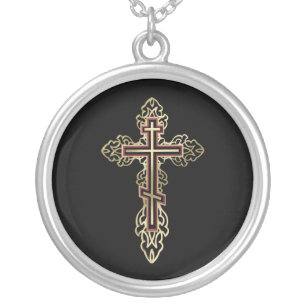 Orthodox cross silver plated necklace