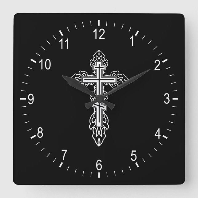 Orthodox cross square wall clock (Front)