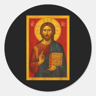 Orthodox Icon Of Jesus Christ Pantocrator  Classic Round Sticker