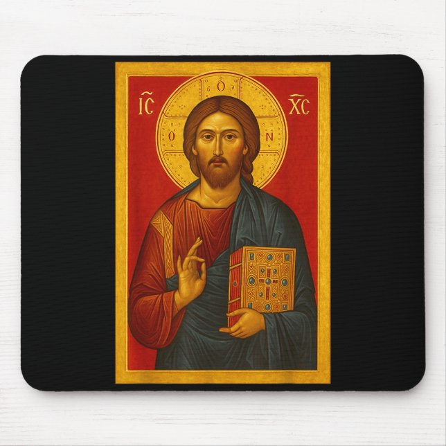 Orthodox Icon Of Jesus Christ Pantocrator  Mouse Mat (Front)