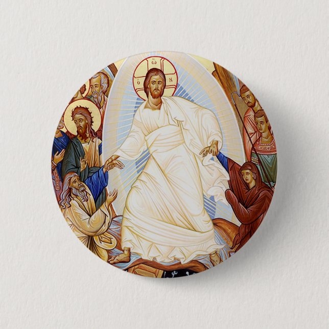 Orthodox Icon of the Anastasis Resurrection 6 Cm Round Badge (Front)